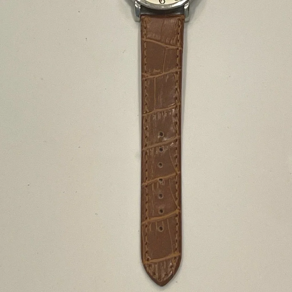 Galvin Hill Quartz Watch Silver Case White Dial Brown Croc Embossed Band Classic
